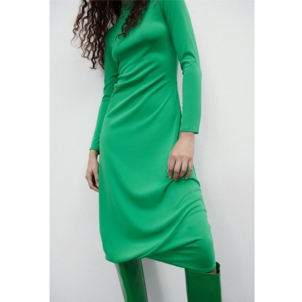 Zara Green FLOWY DRAPED DRESS - Picture 7 of 11